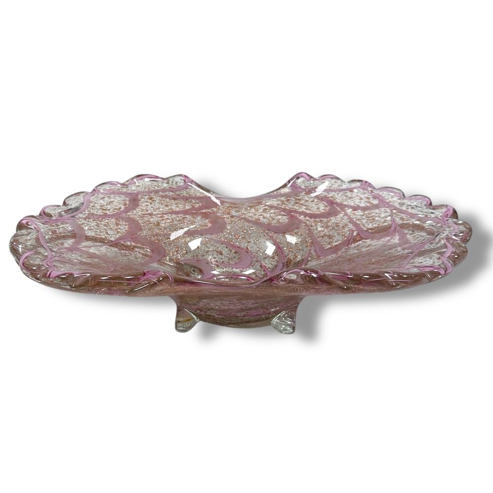 Vintage Murano Ercole Barovier Glass Centerpiece Pink Swirls Rose Gold Fleck‎